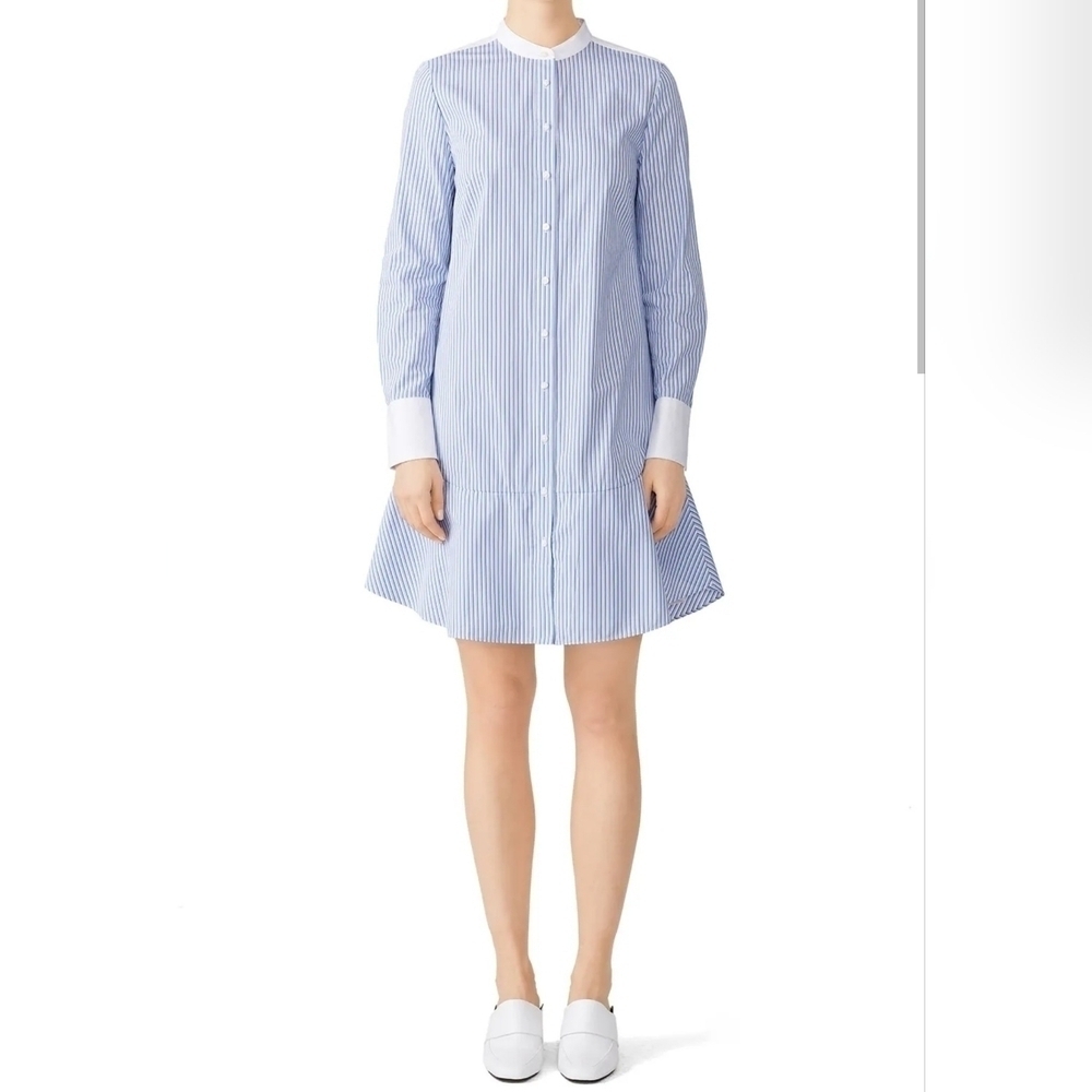 Tory Burch Cotton Long-Sleeve Blue & White Cora Striped Collared Shirtdress EUC